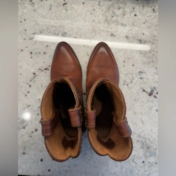 Frye Women’s Size 6 Brown Leather Studded Western Ankle Boots Cowboy - Picture 8 of 12